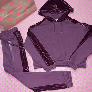 Victoria Secret PINK Cropped Velvet Hoodie Set- NEW w/ Tags